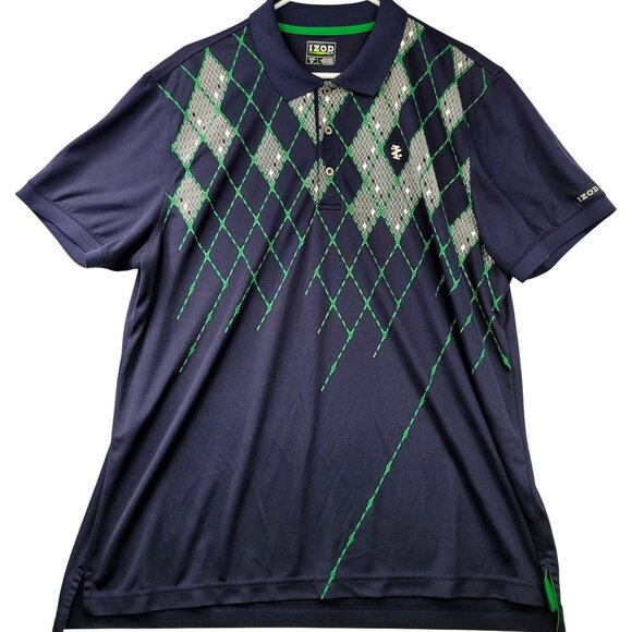 Izod Golf Mens XL Polo Shirt Argyle Pattern Navy Blue Green Country Club - Picture 1 of 9
